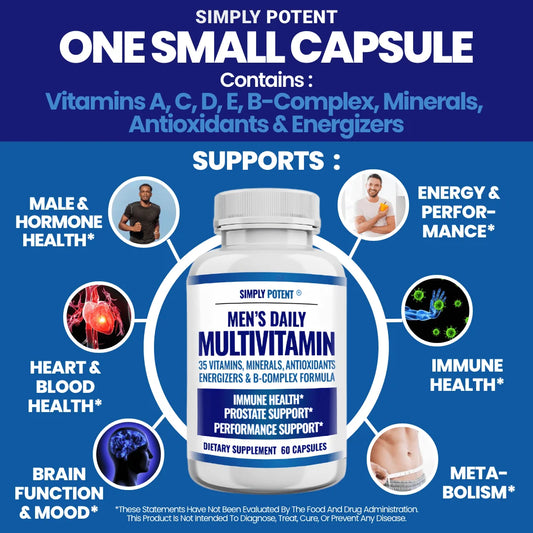 Simply Potent Daily Multivitamin for Men, 35 Vitamins with Minerals & Antioxidants
