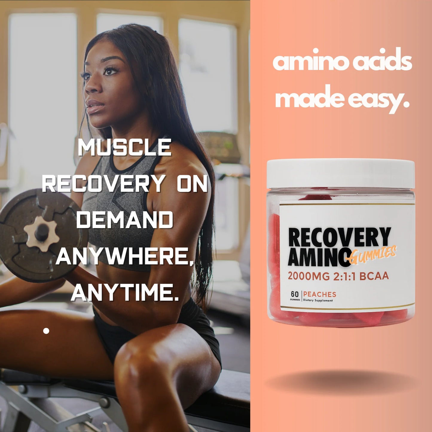 BCAA Gummies - 2:1:1 Branched Chain Amino Acids Peach Flavour