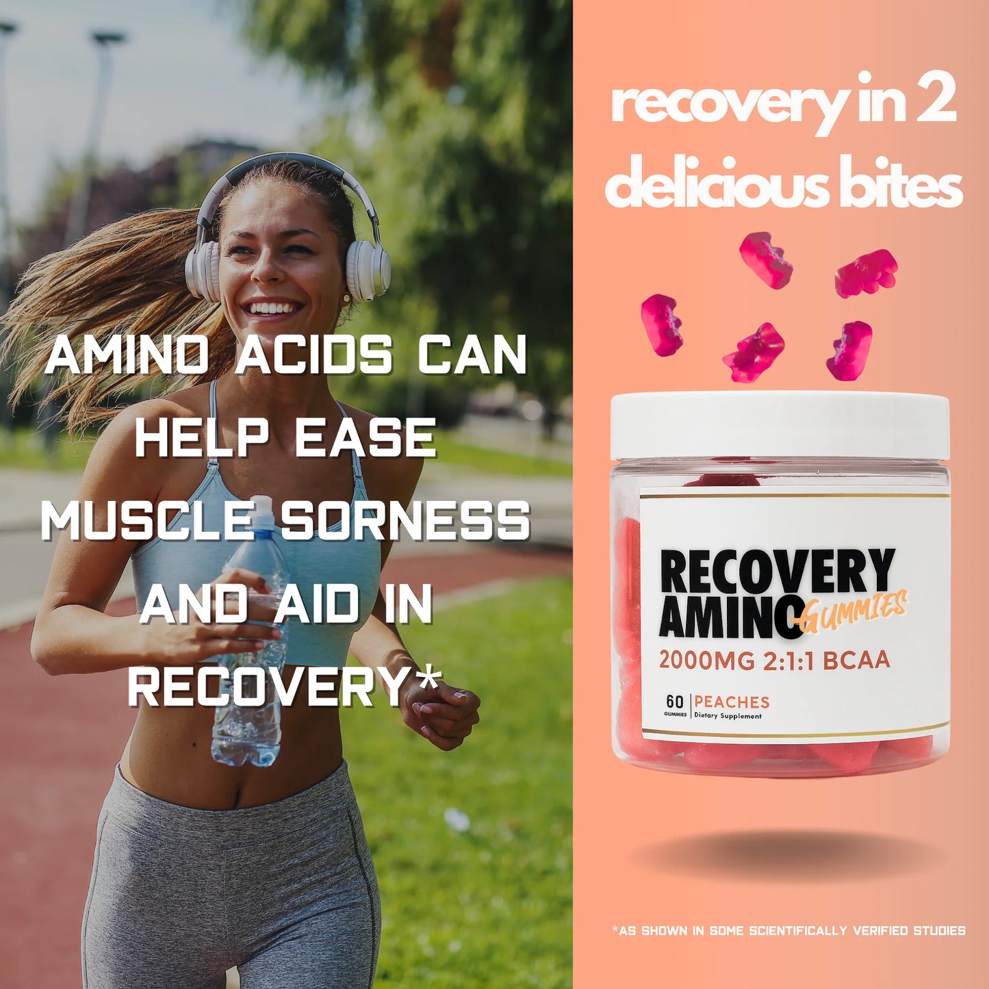 BCAA Gummies - 2:1:1 Branched Chain Amino Acids Peach Flavour