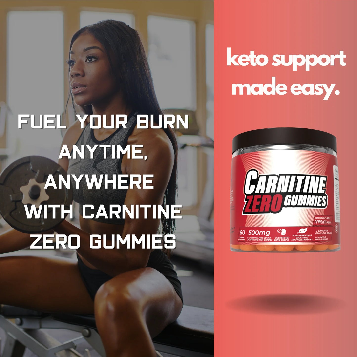 L-Carnitine Gummies 1000mg Peach, 30 Serves by The Gummy Lab