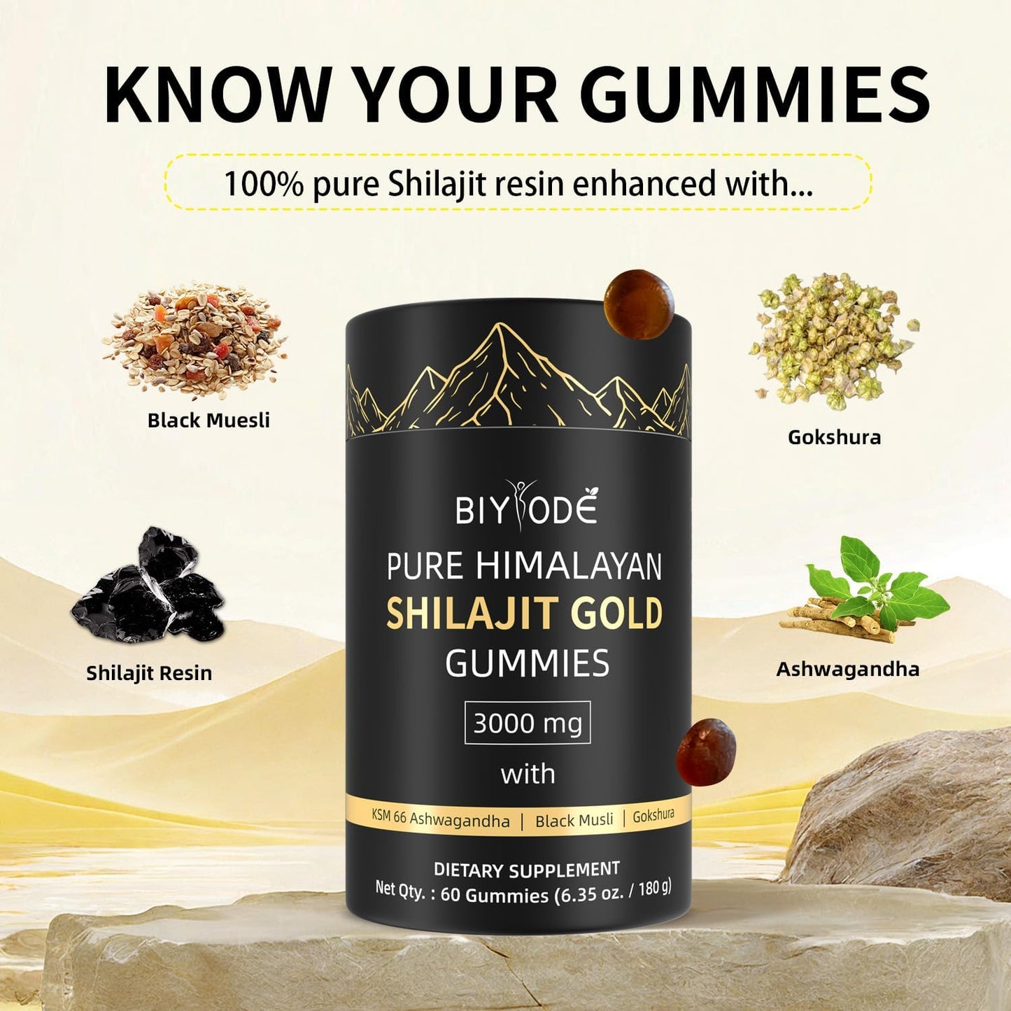 Biyode Pure Himalayan Shilajit Gummies Gold