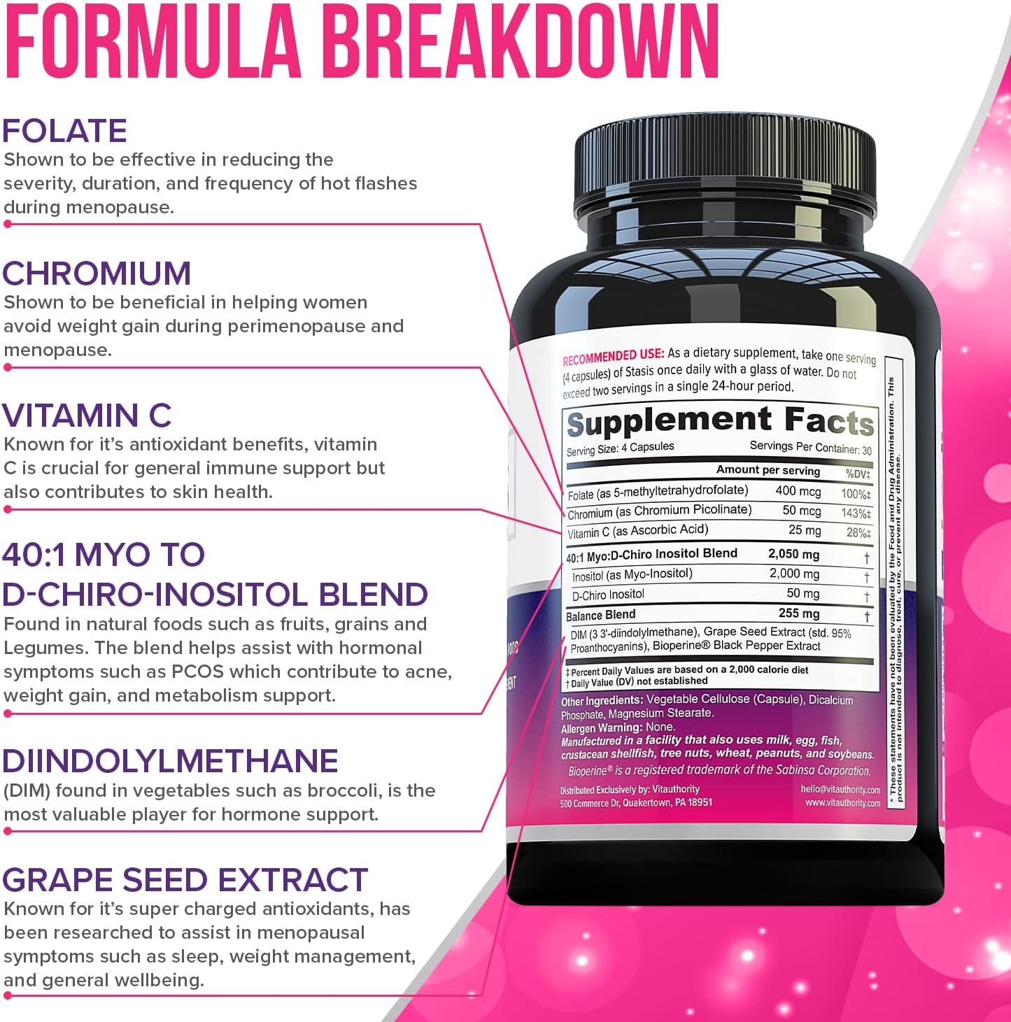 Stasis Hormone Support for Women by Vitauthority - 120 Capsules
