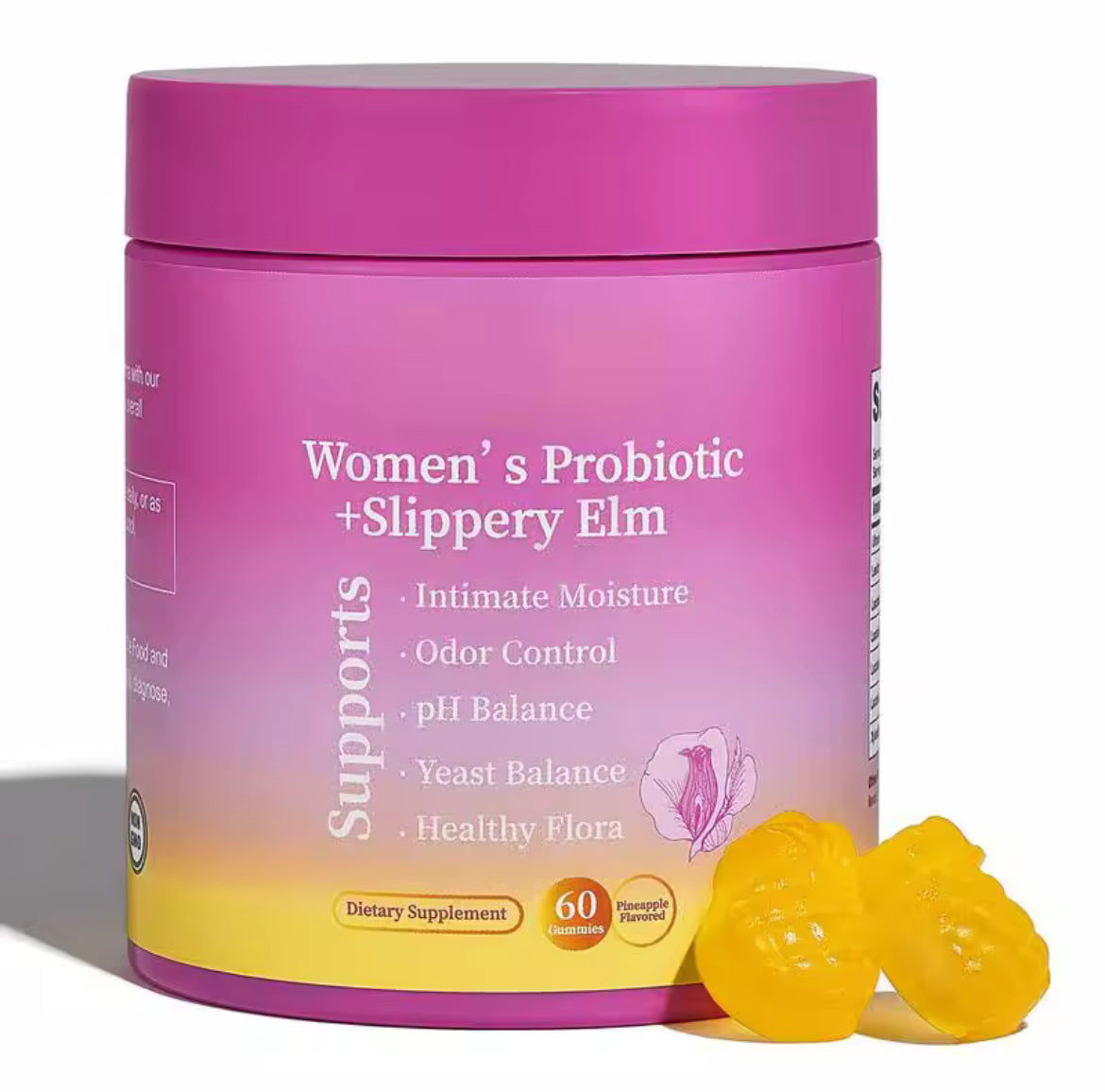 Women's Probiotic Gummies with Slippery Elm Pineapple-Flavored