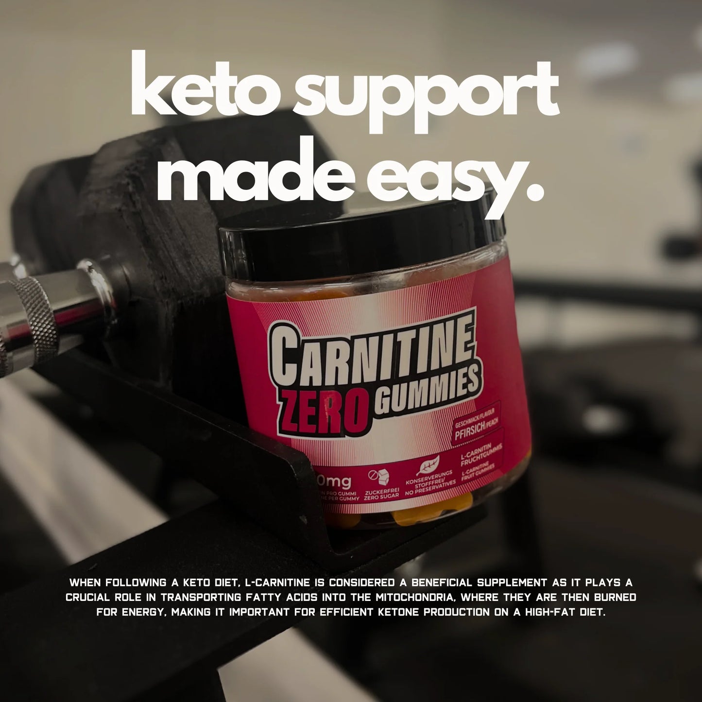 L-Carnitine Gummies 1000mg Peach, 30 Serves by The Gummy Lab