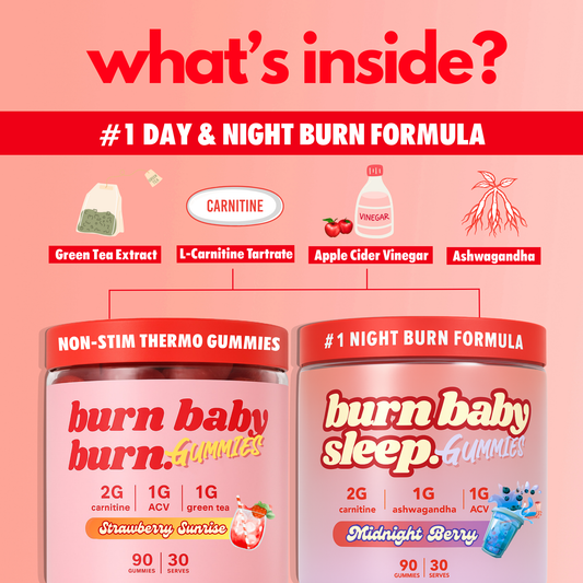 Burn Baby Duo – Day & Night Vegan Gummies with ACV, Botanicals & L-Carnitine | Twin Pack | 180 Gummies (60 Servings)