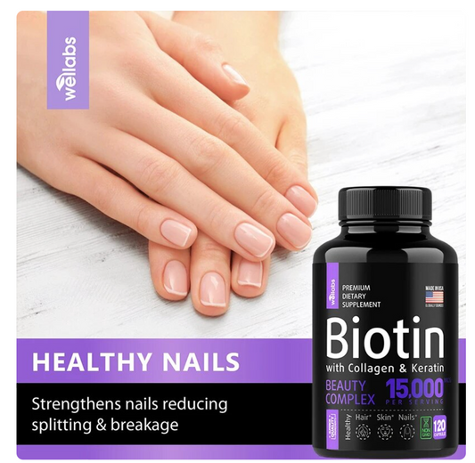 Biotin Capsules with Collagen and Keratin - 15000MCG Per Serving