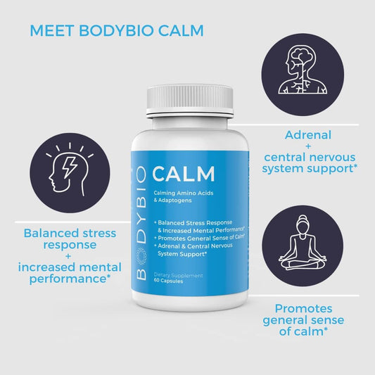 BodyBio Calm - Natural Stress Relief Blend with Rhodiola & More - 60 Capsules