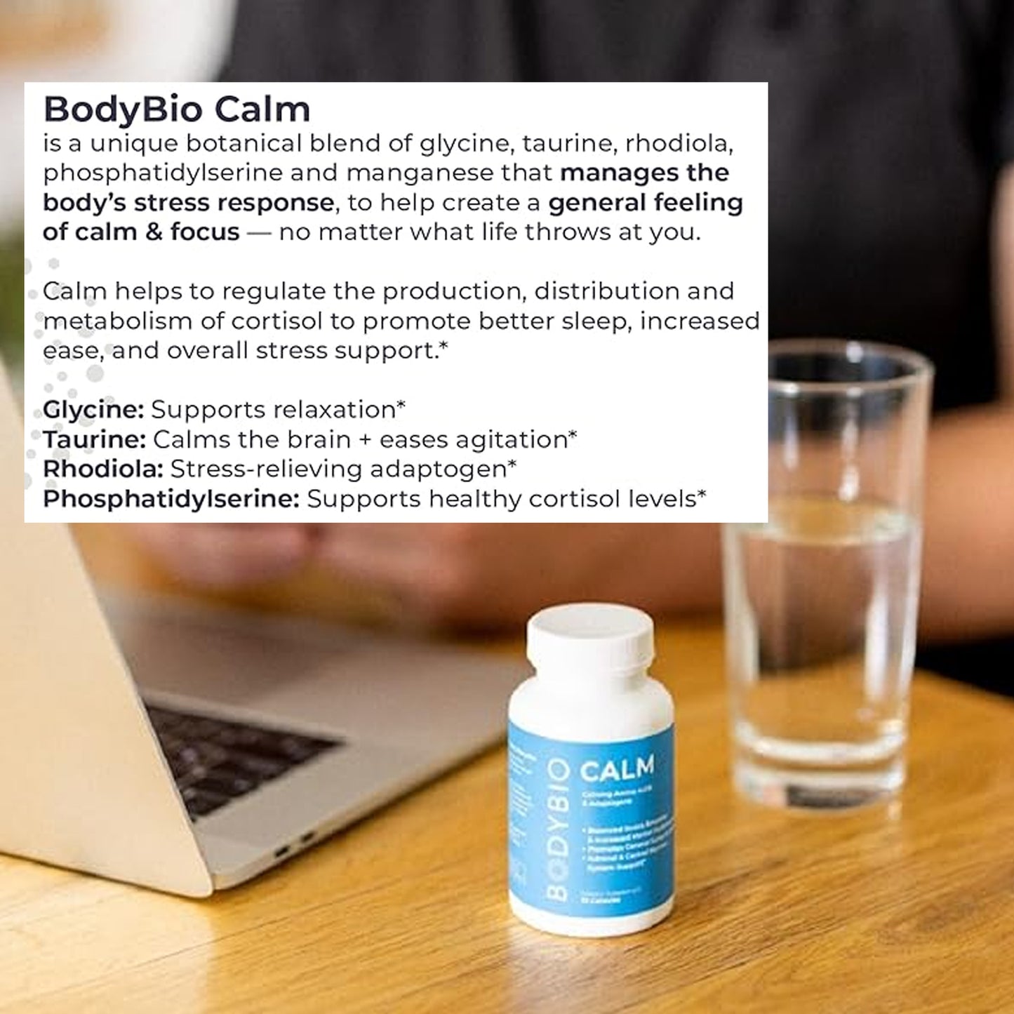BodyBio Calm - Natural Stress Relief Blend with Rhodiola & More - 60 Capsules