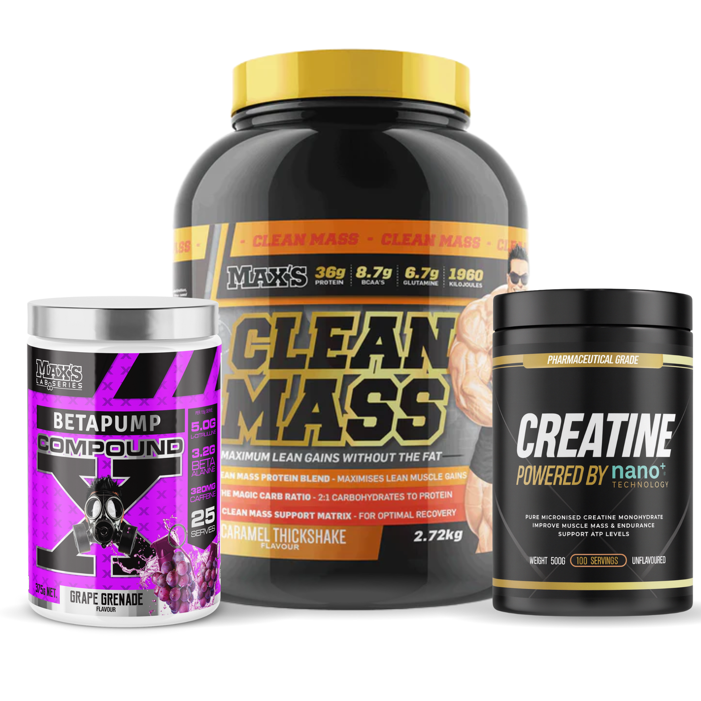 Max's Lean Mass Gainer Stack with Preworkout + Creatine