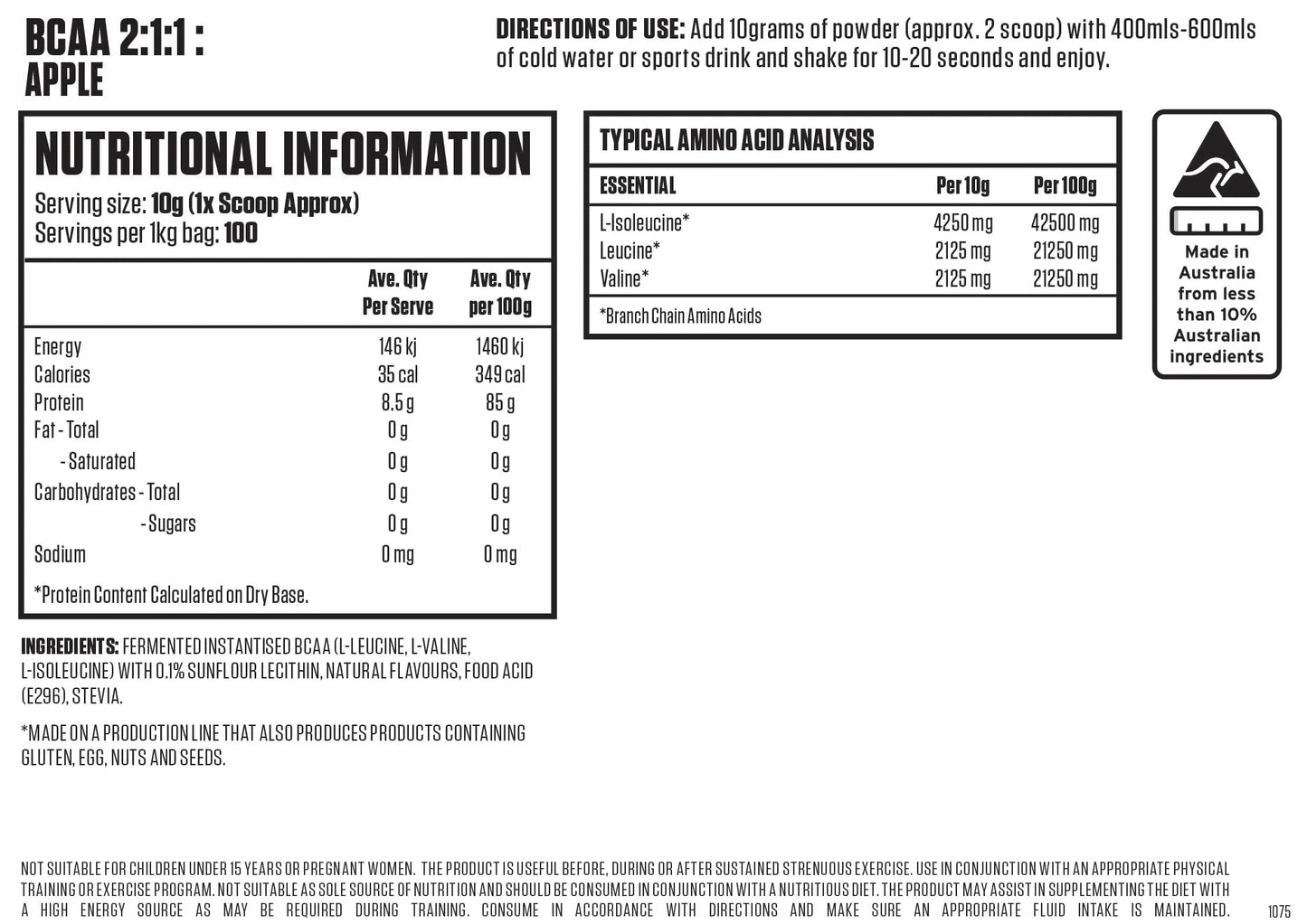 Bulk Nutrition BCAA 2:1:1 - 25 Serves