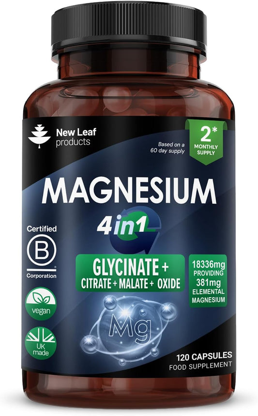 New Leaf - Magnesium 4-in-1 Complex : Glycinate, Citrate, Malate & Oxide - 60 Serves