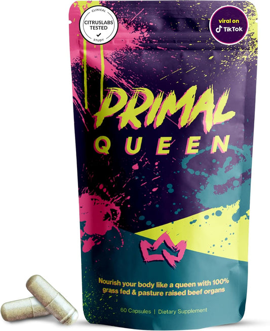 Primal Queen - 100% Grass Fed Beef Supplement for Women - Hormone Balance, Energy & Wellness - 60 Capsules