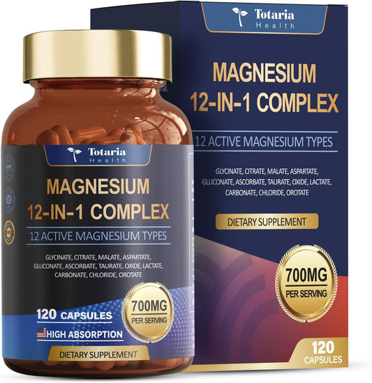 Totaria - Magnesium 12 in 1 Complex 700mg - Glycinate, Citrate, Malate, Taurate 120 Capsules