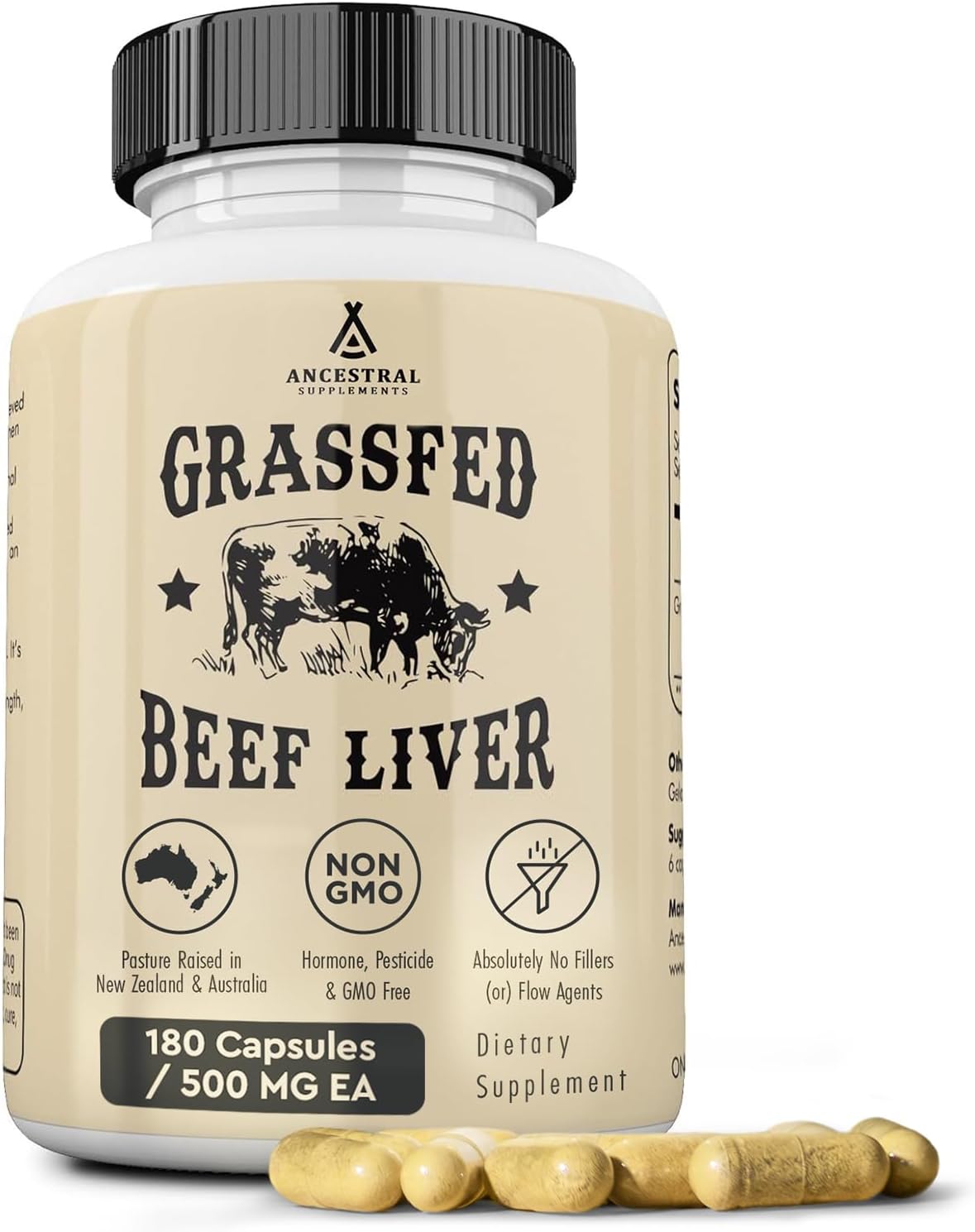 Ancestral Supplements - Grassfed Beef Liver - Immunity & Daily Energy Boost - 180 Capsules