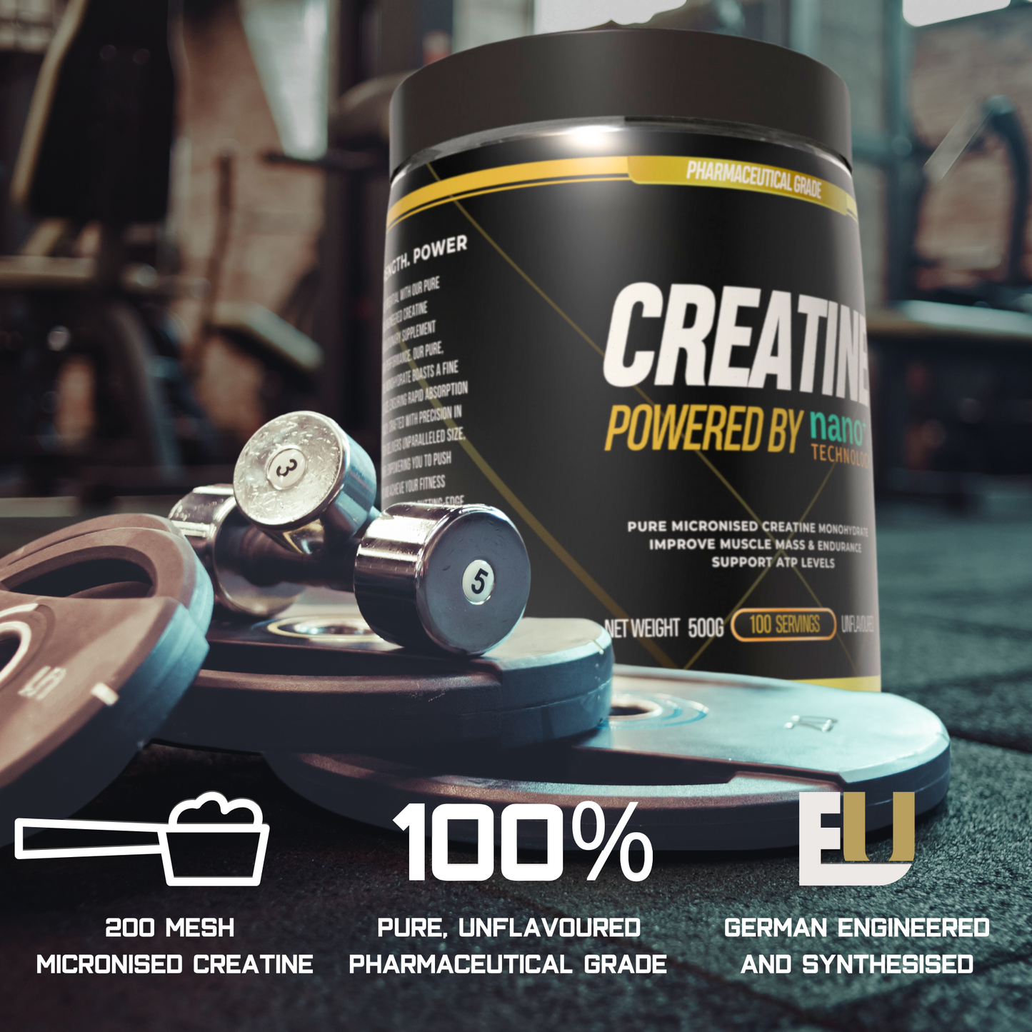 Creatine Monohydrate Powder German Engineered with Nano+ Technology 500g