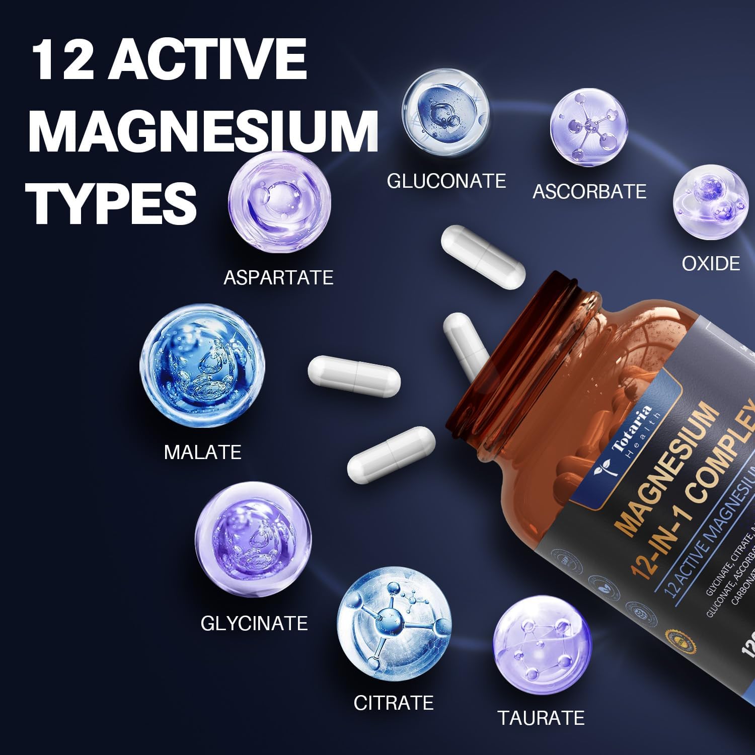 thumbnail image 2 of Magnesium 12-in-1 Complex 700mg – 120 Capsules With Glycinate, Citrate, Malate For Daily Muscle Support 2 of 6