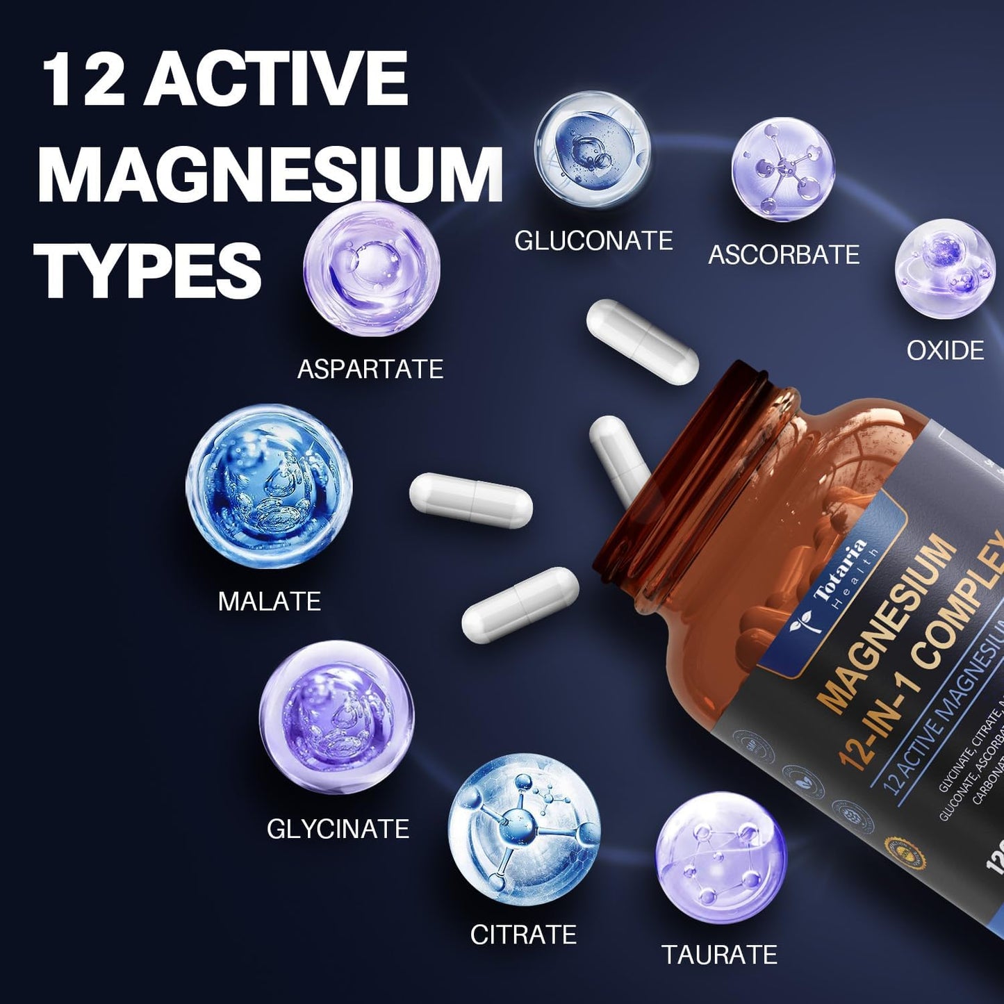 Totaria - Magnesium 12 in 1 Complex 700mg - Glycinate, Citrate, Malate, Taurate 120 Capsules