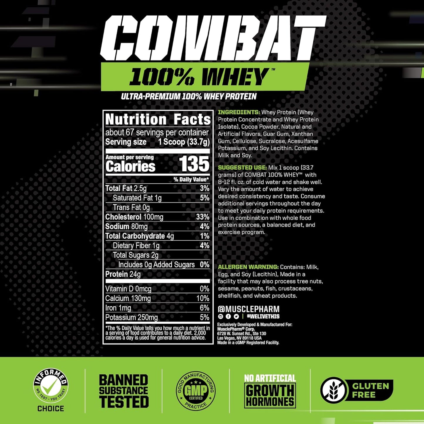 MusclePharm Combat 100% Whey Protein Powder - 5lbs - 2.24kg