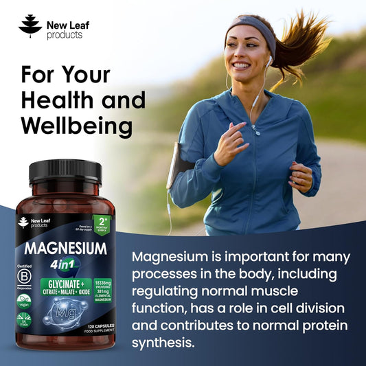 New Leaf - Magnesium 4-in-1 Complex : Glycinate, Citrate, Malate & Oxide - 60 Serves