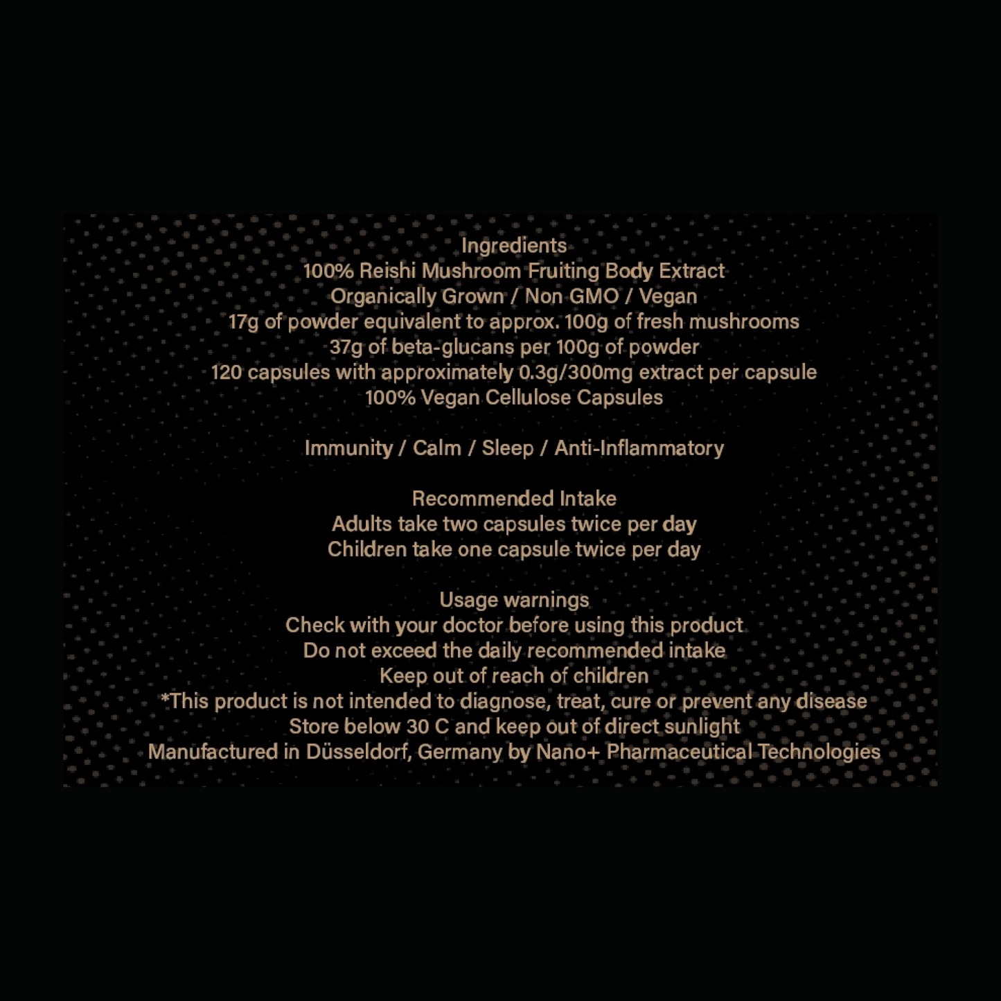 Nano+ Therapy - Reishi Mushroom Extract - Organic Natural Immunity Aid & Stress Relief - 120 Capsules