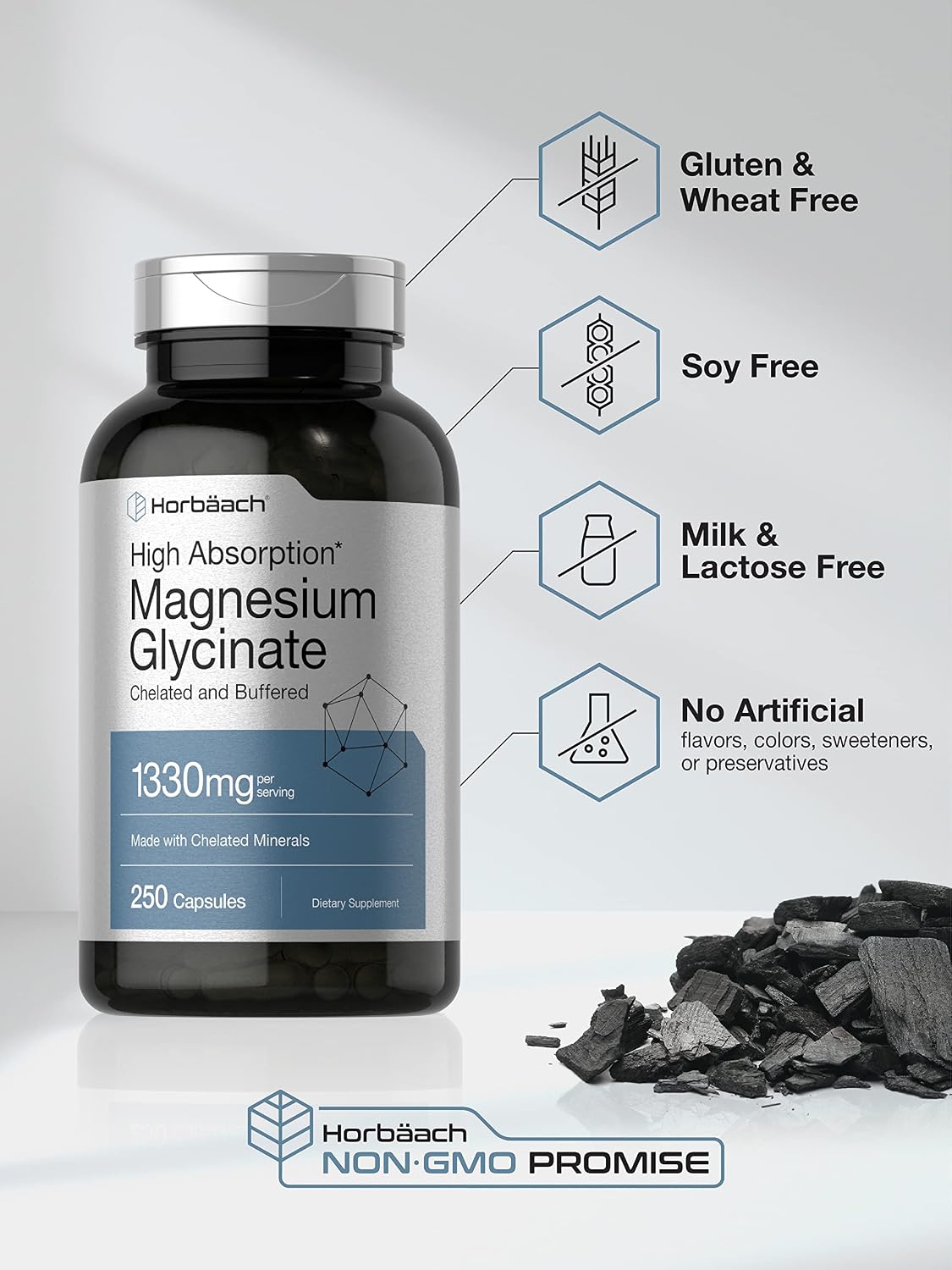 Horbäach - High Absorption Magnesium Glycinate - 1330mg - 250 Capsules