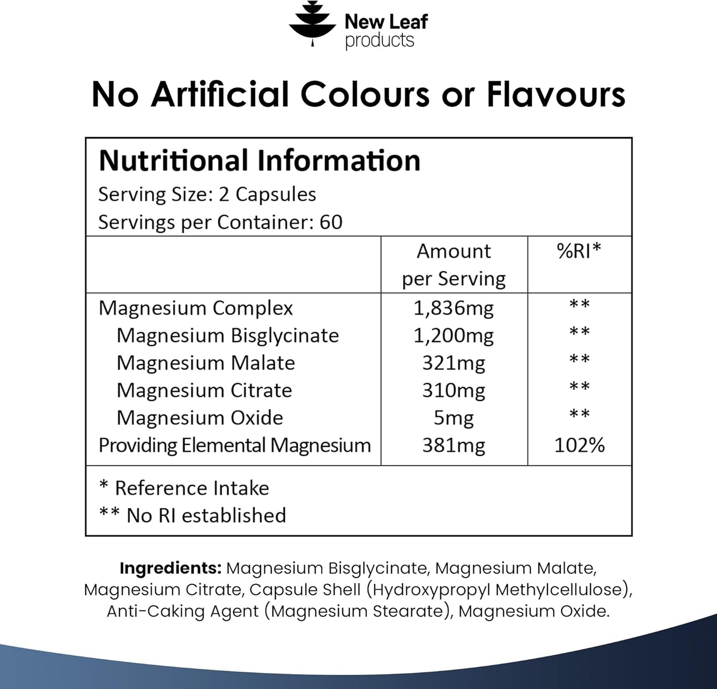New Leaf - Magnesium 4-in-1 Complex : Glycinate, Citrate, Malate & Oxide - 60 Serves