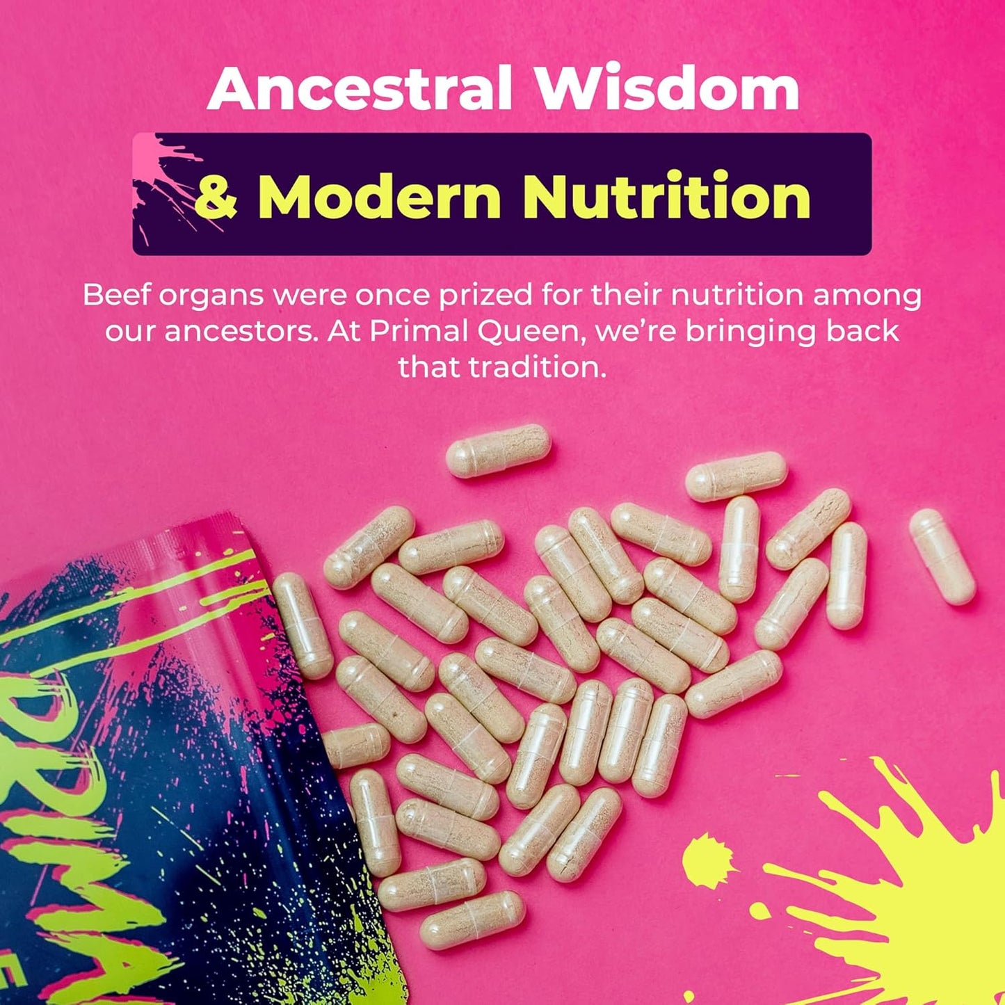 Primal Queen - 100% Grass Fed Beef Supplement for Women - Hormone Balance, Energy & Wellness - 60 Capsules