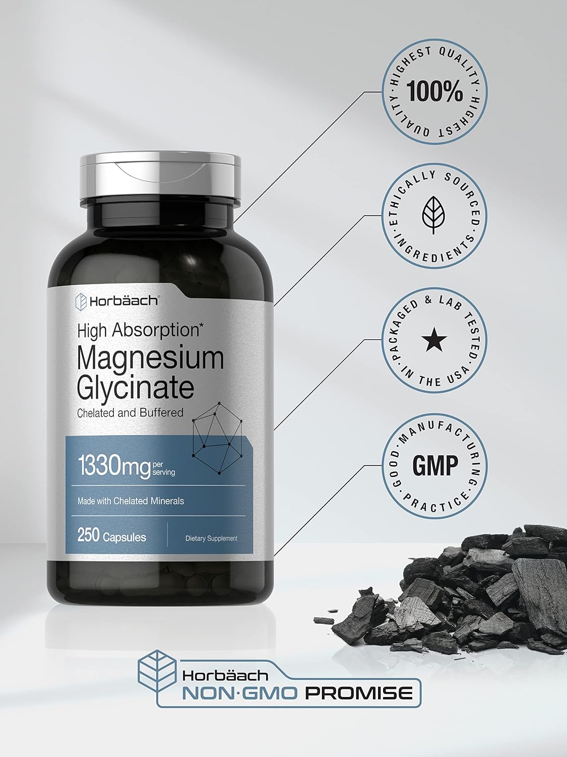 Horbäach - High Absorption Magnesium Glycinate - 1330mg - 250 Capsules