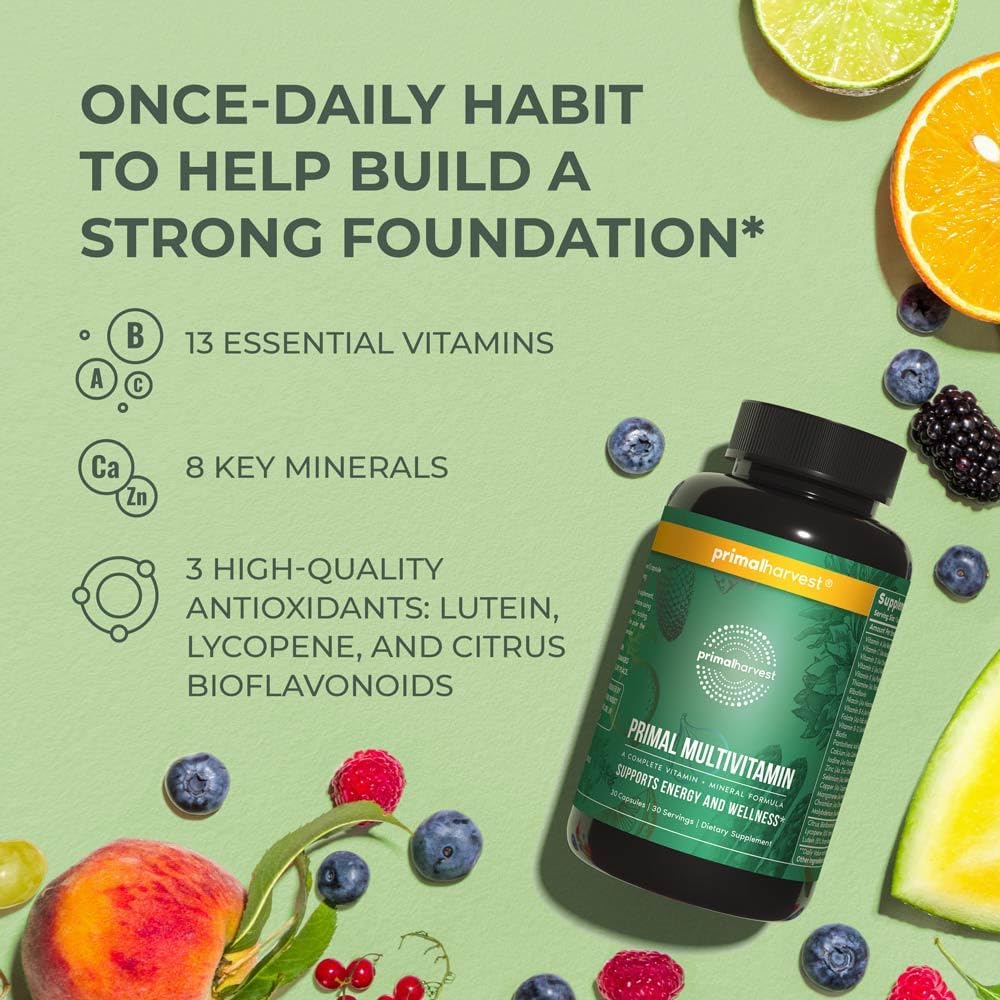 Primal Harvest Primal Multivitamin - Daily Multi-Vitamin Supplement with 21 Essential Vitamins Minerals for Men & Women