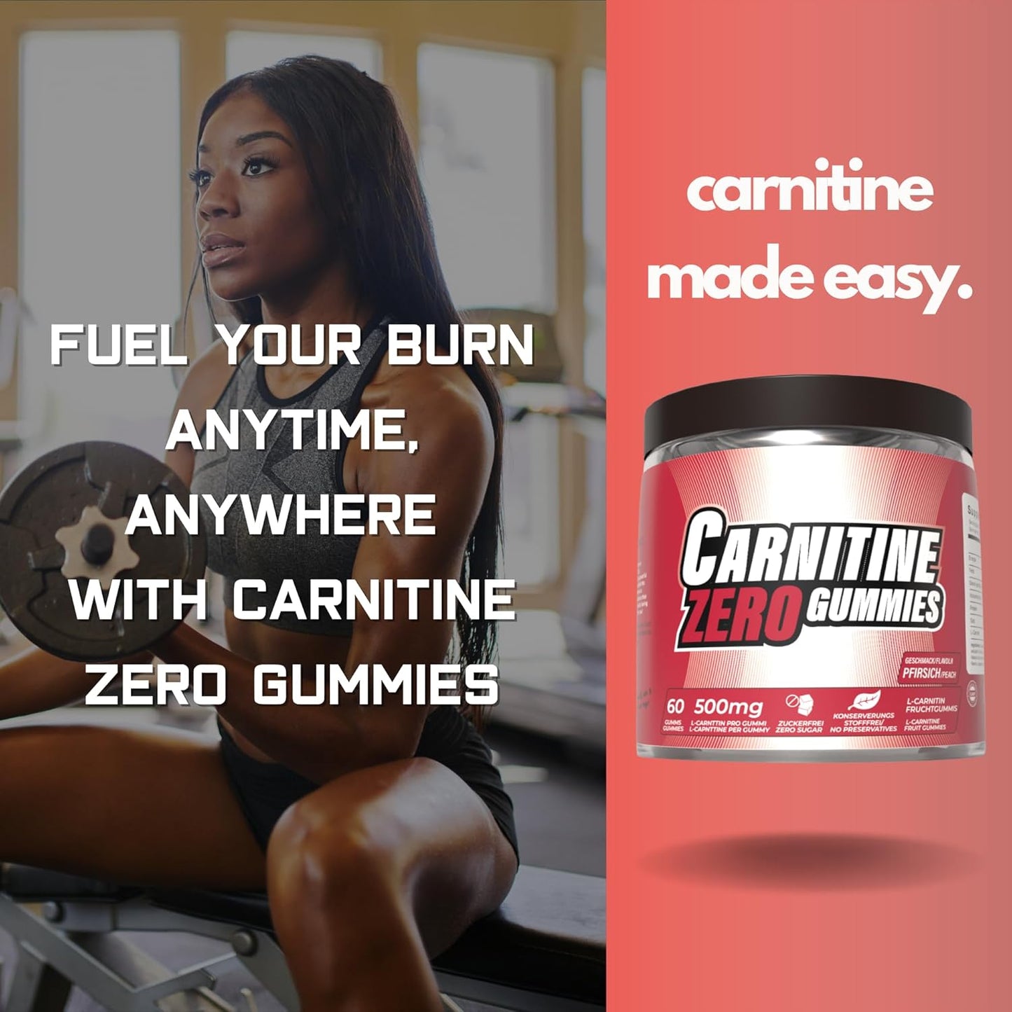 L-Carnitine Gummies 1000mg Peach, 30 Serves by The Gummy Lab