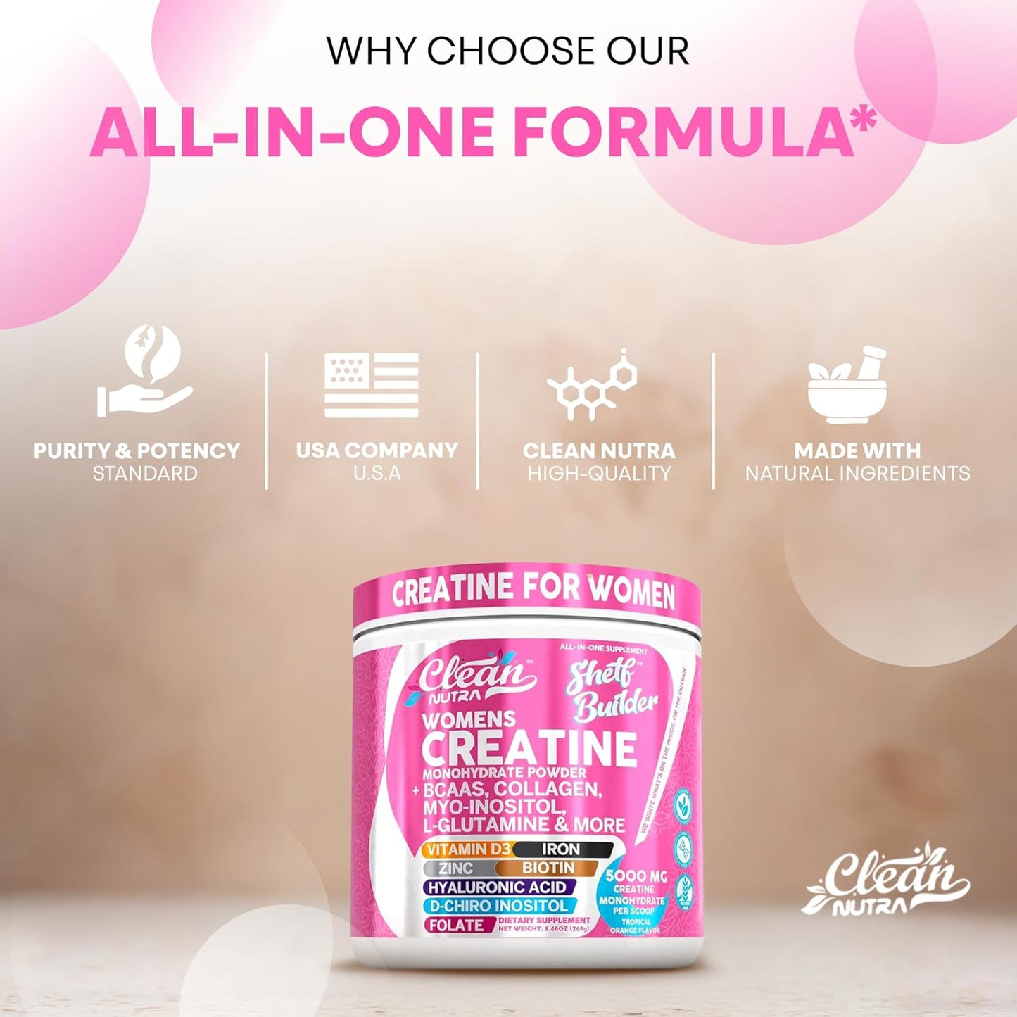 Clean Nutra Shelf Builder Women's Creatine Powder from USA