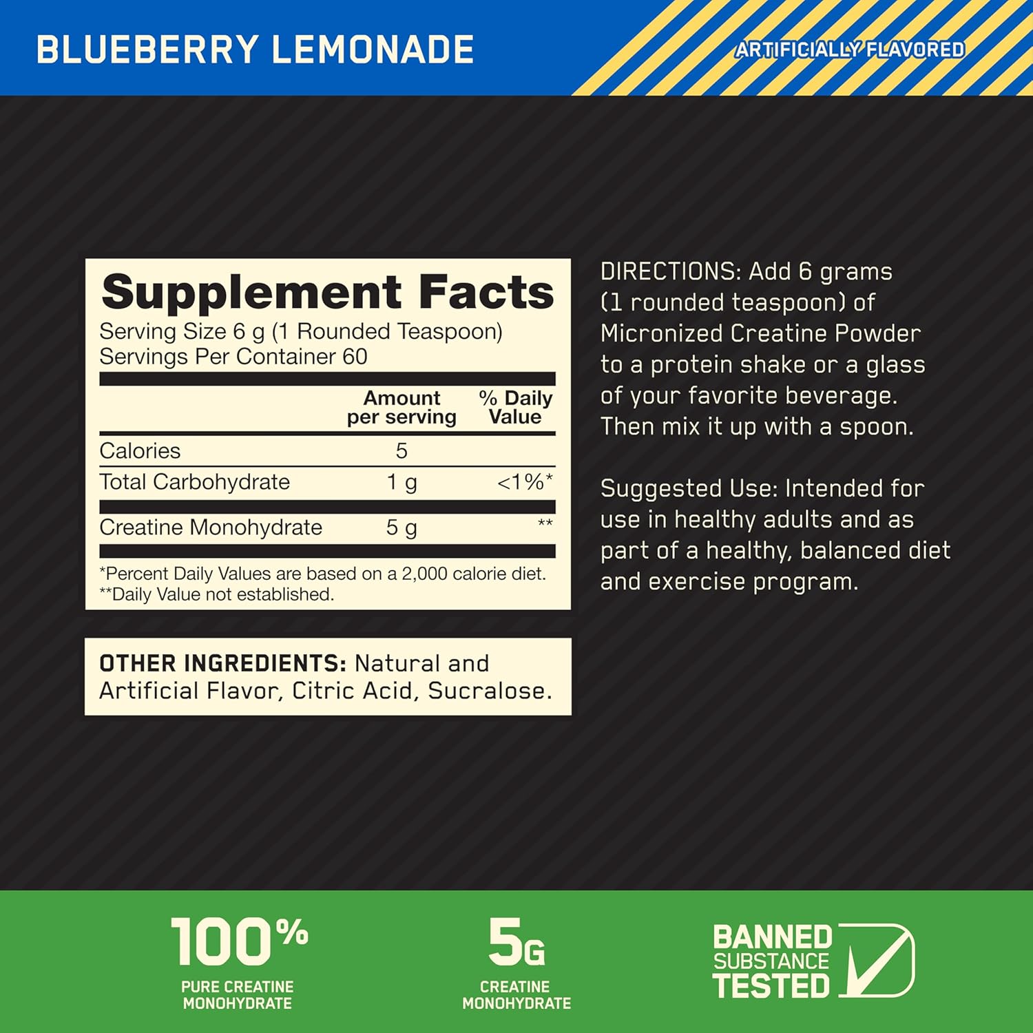 Optimum Nutrition - Flavoured Micronised Creatine - Blueberry Lemonade - 60 Serves