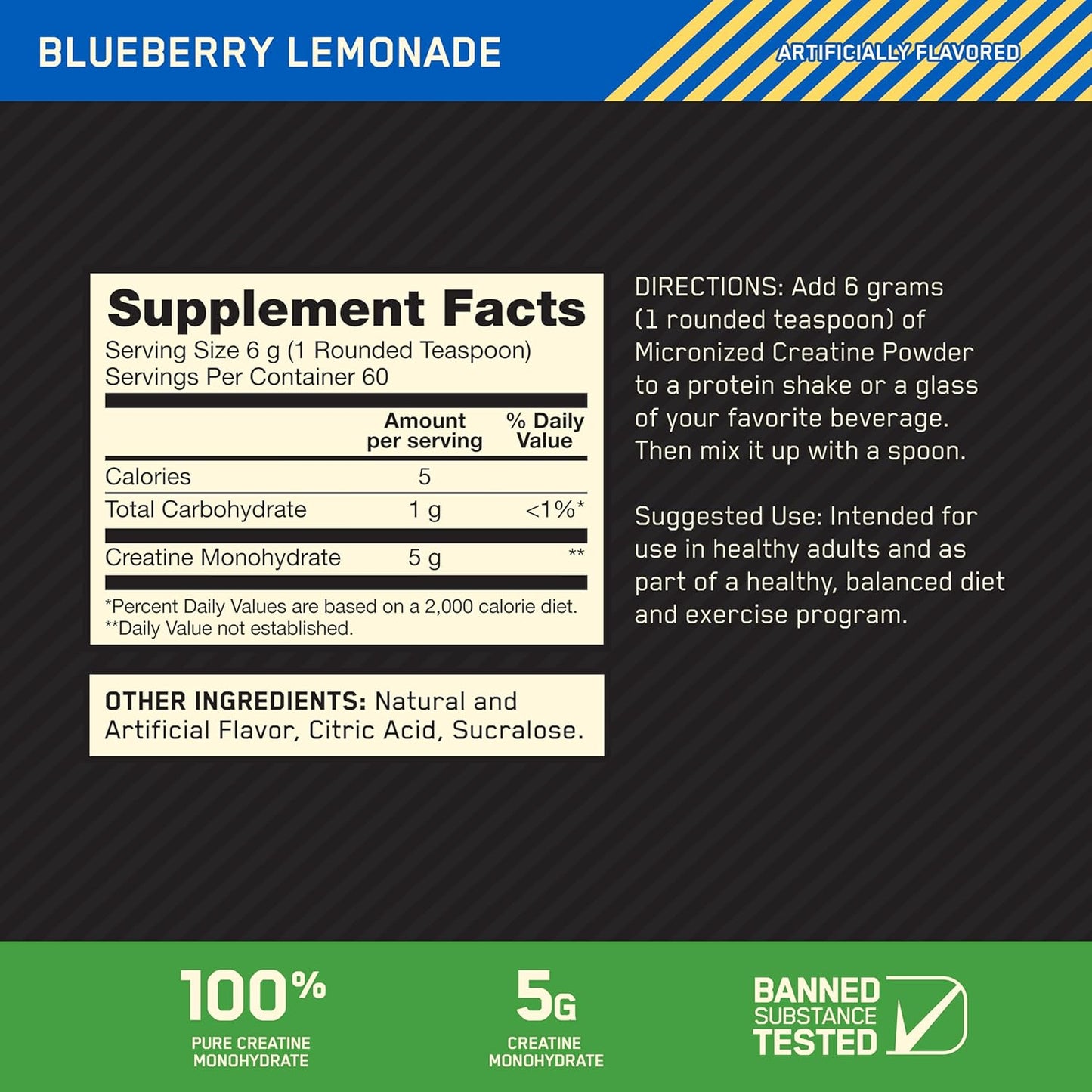 Optimum Nutrition - Flavoured Micronised Creatine - Blueberry Lemonade - 60 Serves