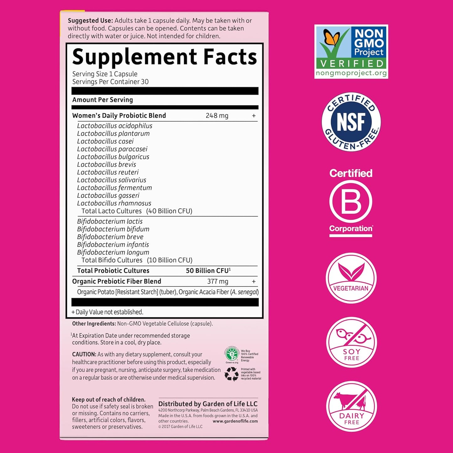 Garden of Life Once Daily Dr. Formulated Probiotics for Women 50 Billion CFU