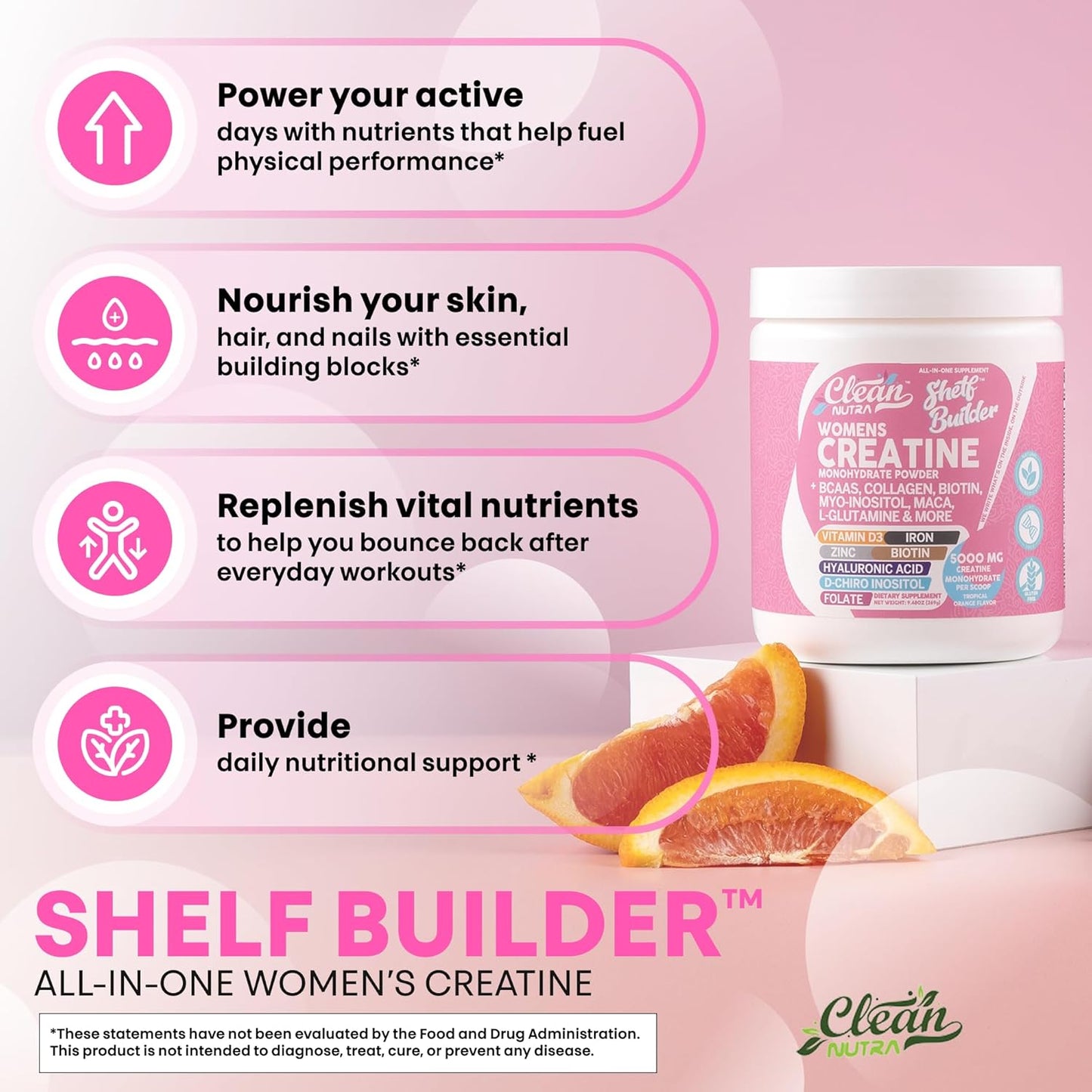 Clean Nutra Shelf Builder Women's Creatine Powder from USA