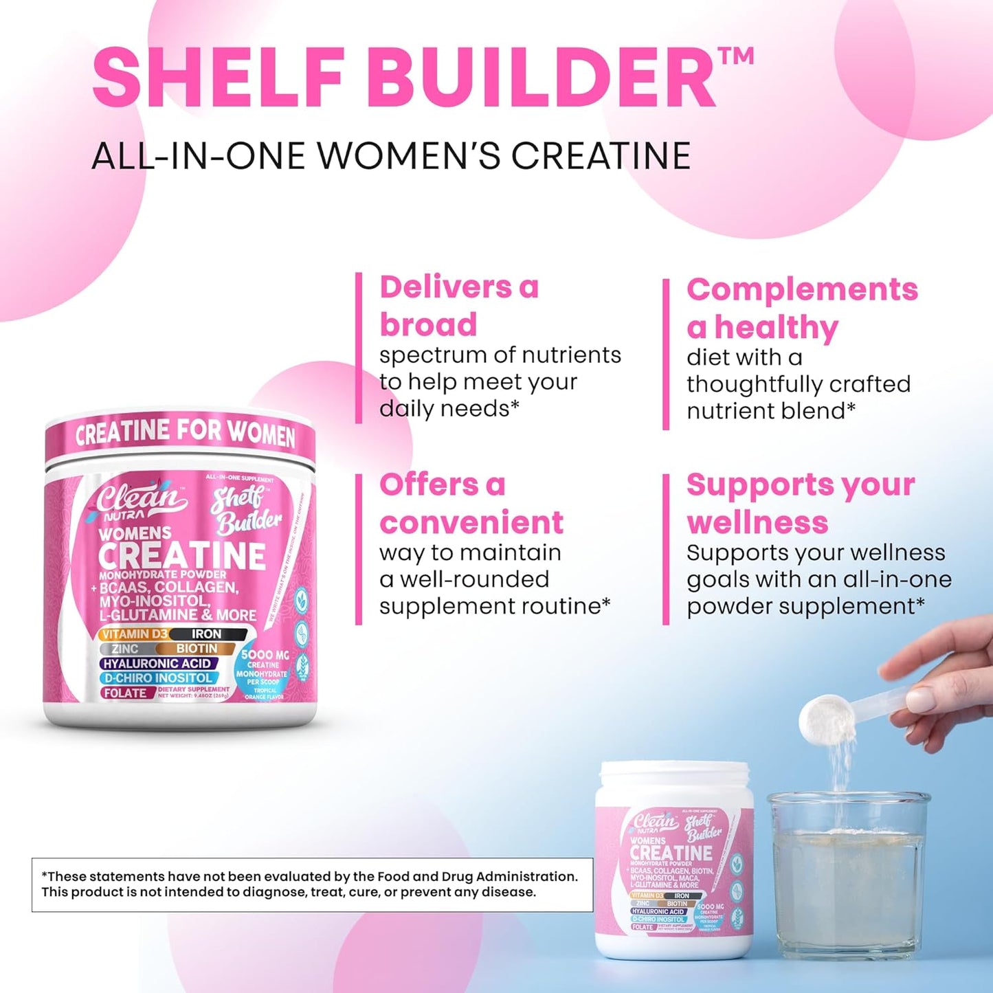 Clean Nutra Shelf Builder Women's Creatine Powder from USA