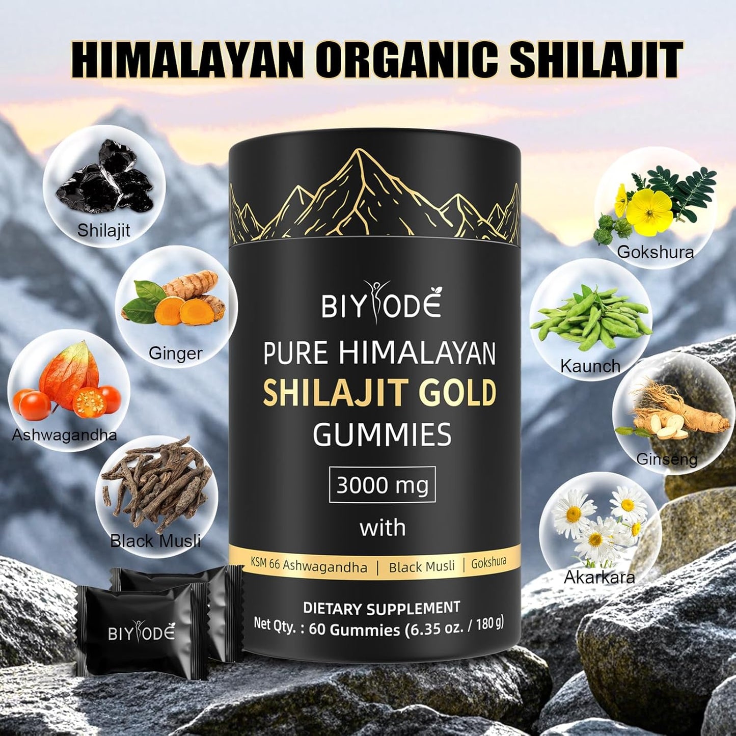 Biyode Pure Himalayan Shilajit Gummies Gold