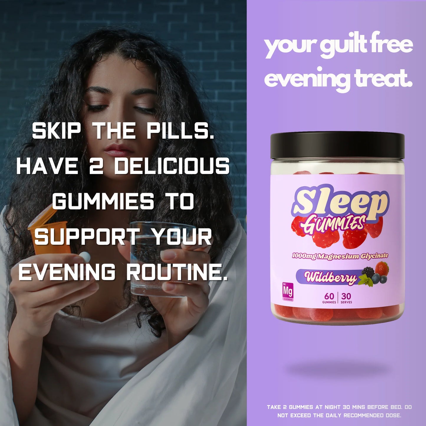 Sleep Gummies with Magnesium Glycinate – 1000mg Wildberry Flavor 30 Servings
