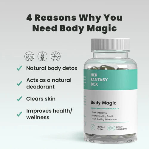 Her Fantasy Box | Body Magic Chlorophyll Capsules - For Body Odor, Detox & Skin - 30 Vegan Capsules