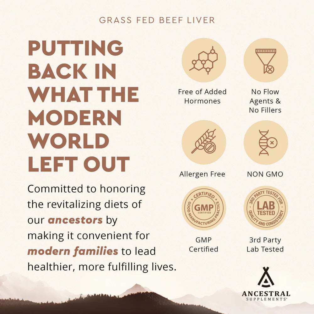 Ancestral Supplements - Grassfed Beef Liver - Immunity & Daily Energy Boost - 180 Capsules