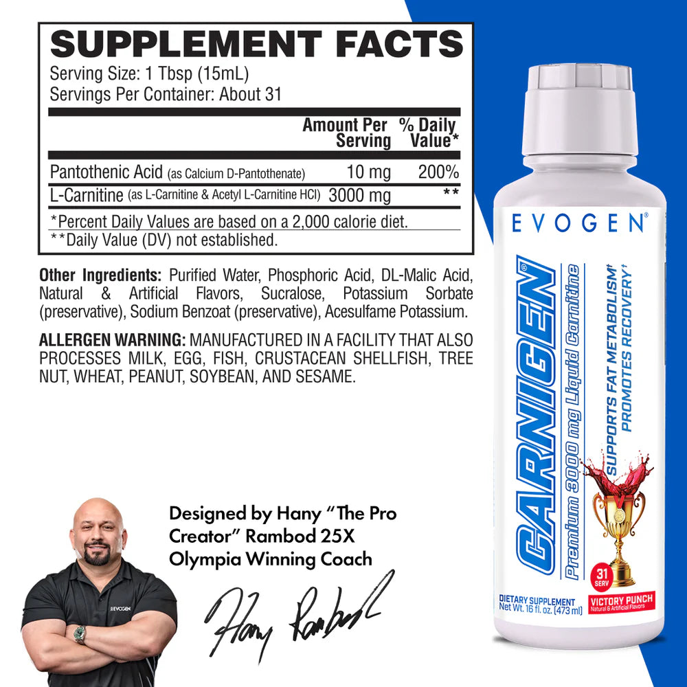 Evogen Carnigen Premium Liquid Carnitine - 31 serves