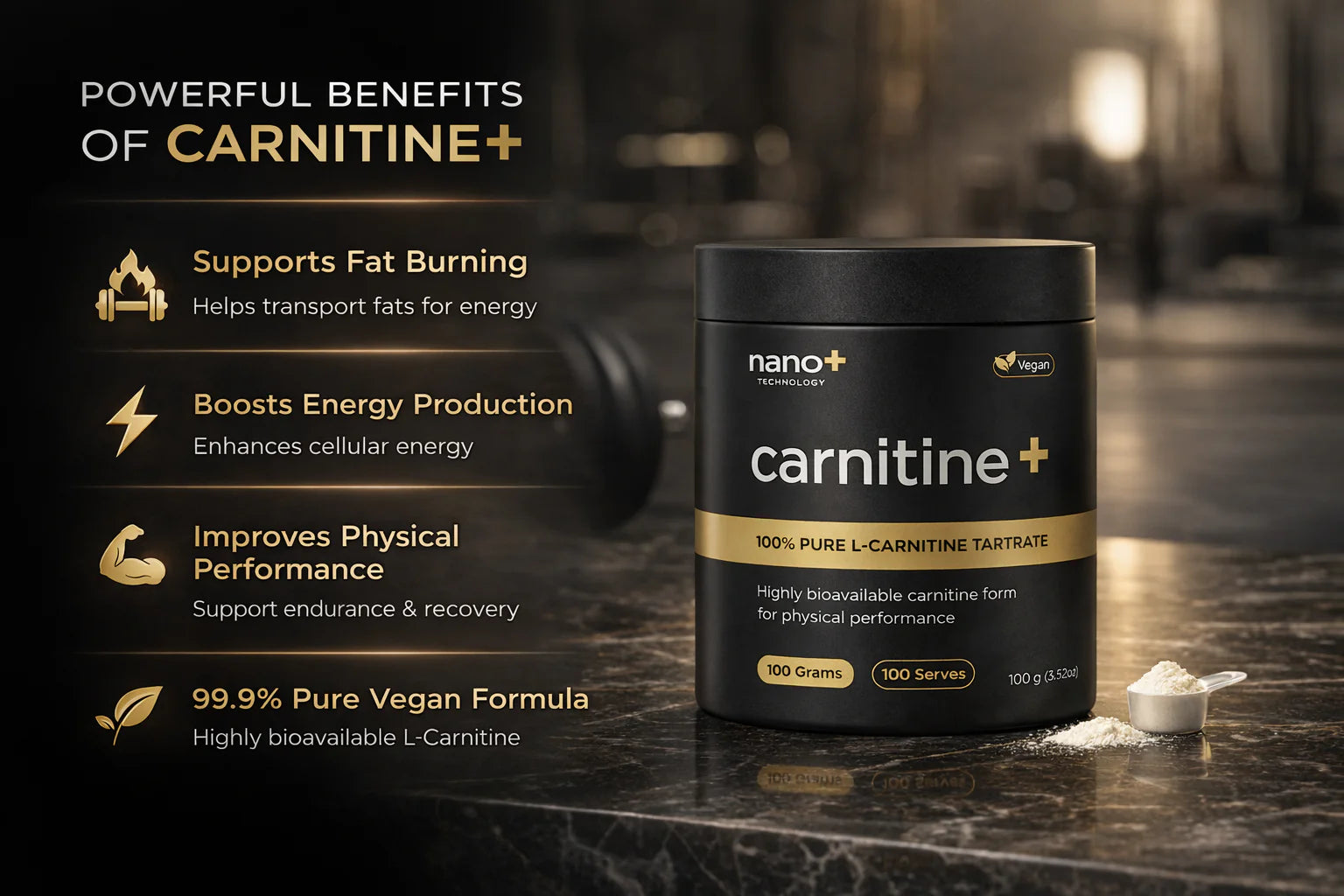 Nano+ Technology - L-Carnitine Tartrate Powder - Pharma Grade