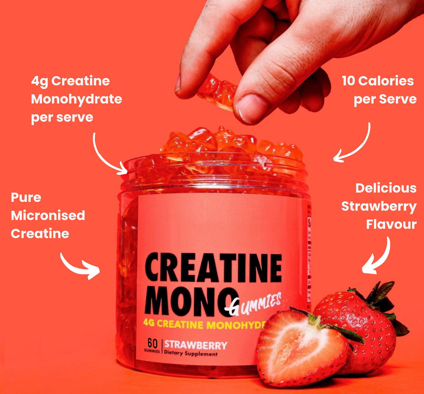 Creatine Monohydrate Gummies 4g - Strawberry 60 Pieces