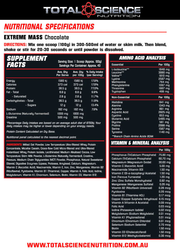 Total Science - Extreme Mass - Weight & Muscle Gainer - 4kg