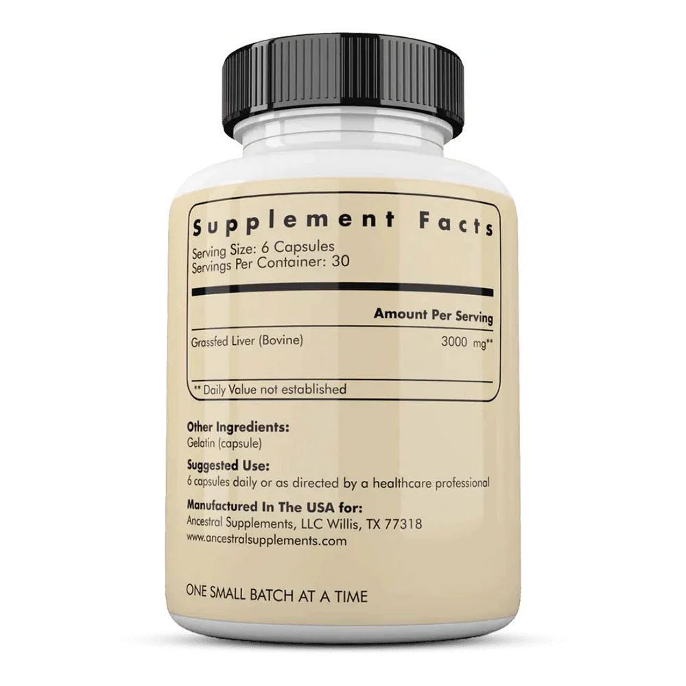 Ancestral Supplements - Grassfed Beef Liver - Immunity & Daily Energy Boost - 180 Capsules