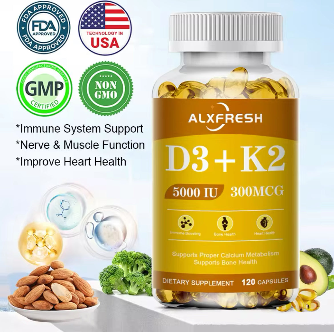 Vitamin D3 + K2 Softgels - 60 Count