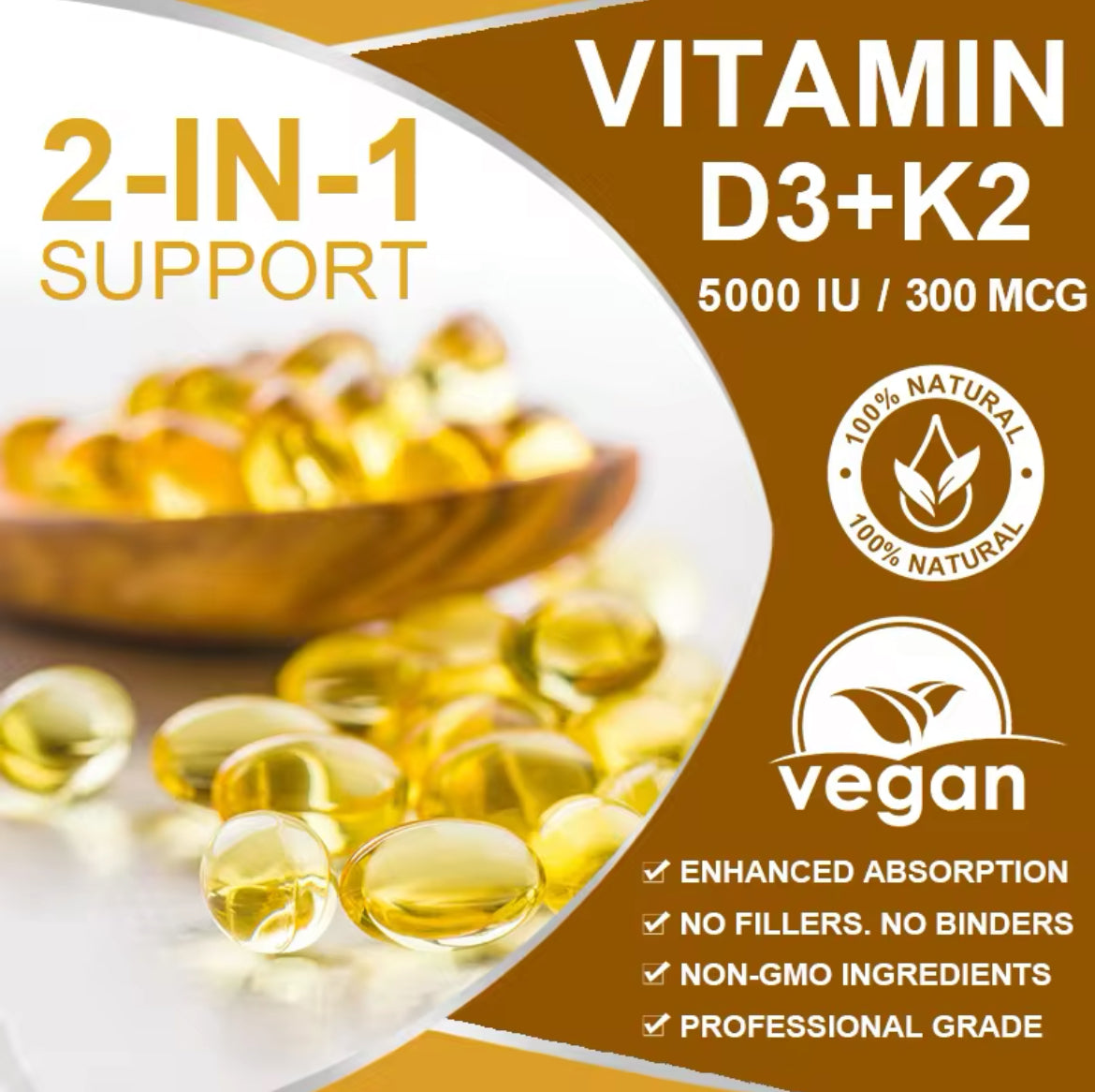 Vitamin D3 + K2 Softgels - 60 Count