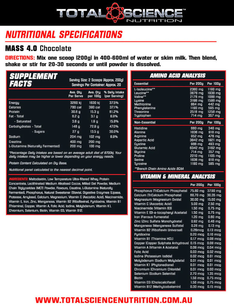 Total Science - Mass 4.0 - Weight & Muscle Gainer - 4kg