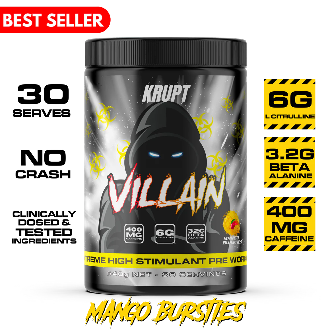 Krupt - Villian - Extreme High-Stimulant Pre-Workout - 30 Serves