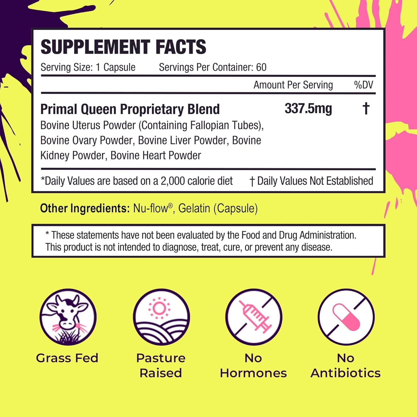 Primal Queen - 100% Grass Fed Beef Supplement for Women - Hormone Balance, Energy & Wellness - 60 Capsules